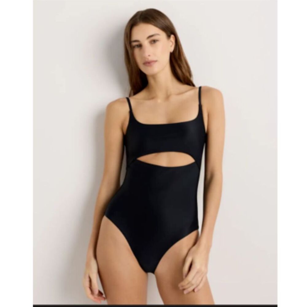 Quince Italian Cut Out One Piece Swimsuit Medium Black NWT